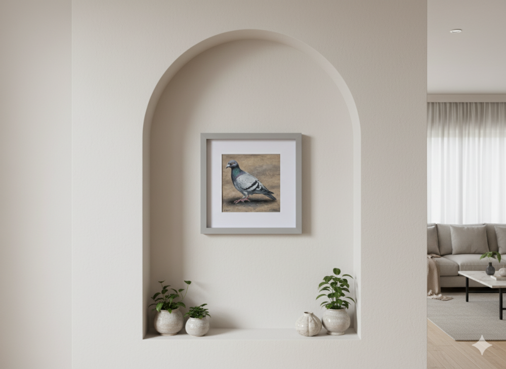 'Pigeon' Original framed gouache painting by Matthew Allton