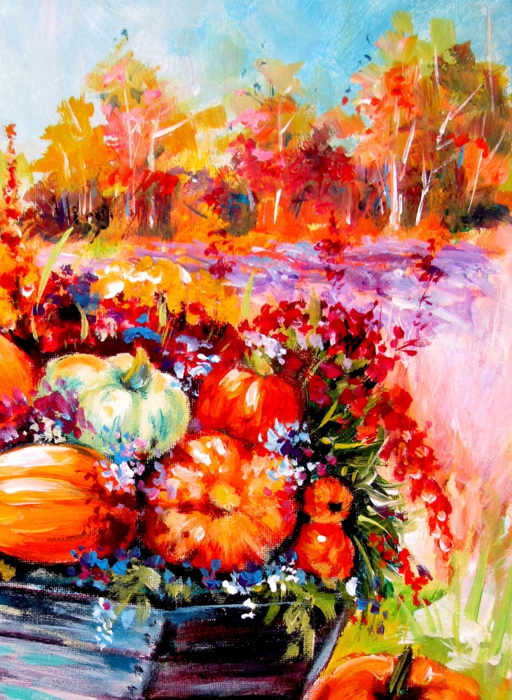 Pumpkins and flowers
