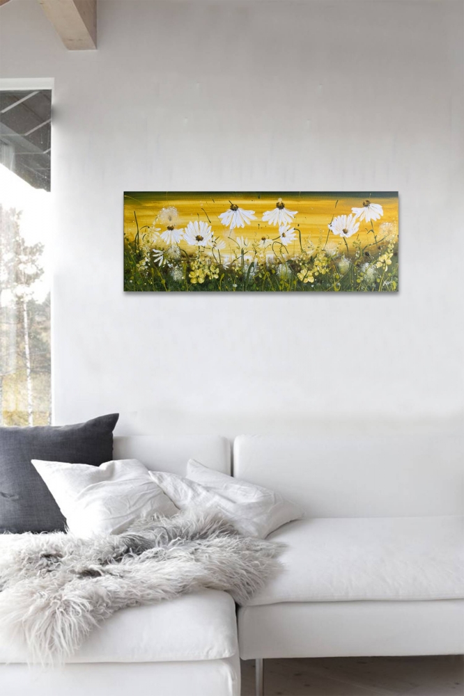 Yellow Orange Landscape with Daisies