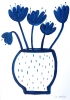 Five flowers in a vase and Blue plant