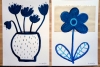 Five flowers in a vase and Blue plant