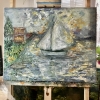 Silent Voyage at Sunset – Impasto Oil Painting on Canvas (40x50 cm)