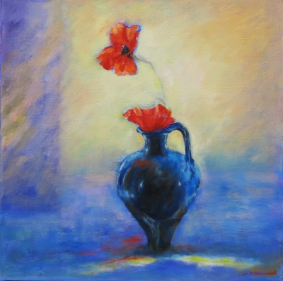 Blue Jug and Poppies