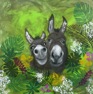 Donkeys pause for a moment