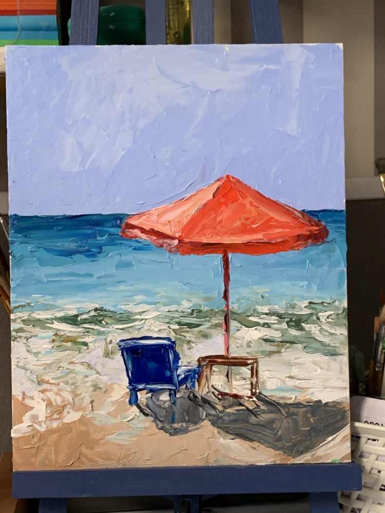 Seascape. Red parasol.