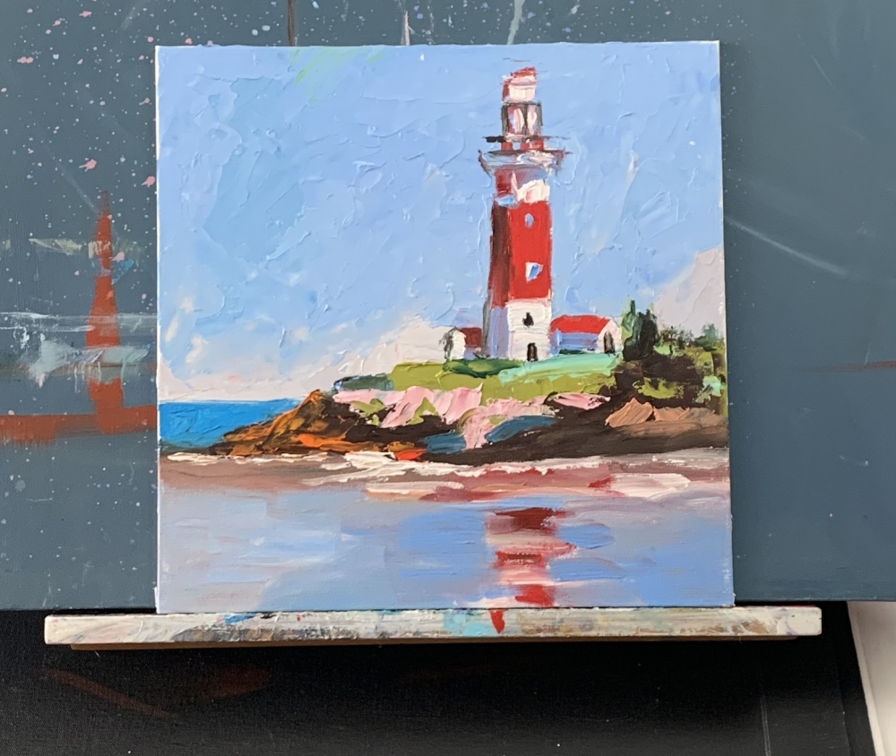 Seascape with lighthouse.