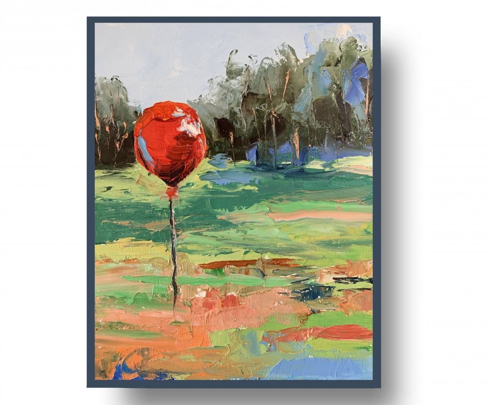 Landscape with red air balloon