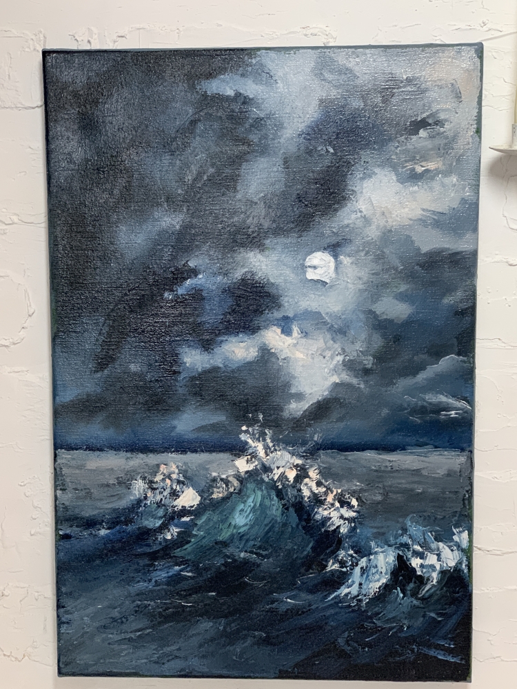 Night seascape, moonlight.