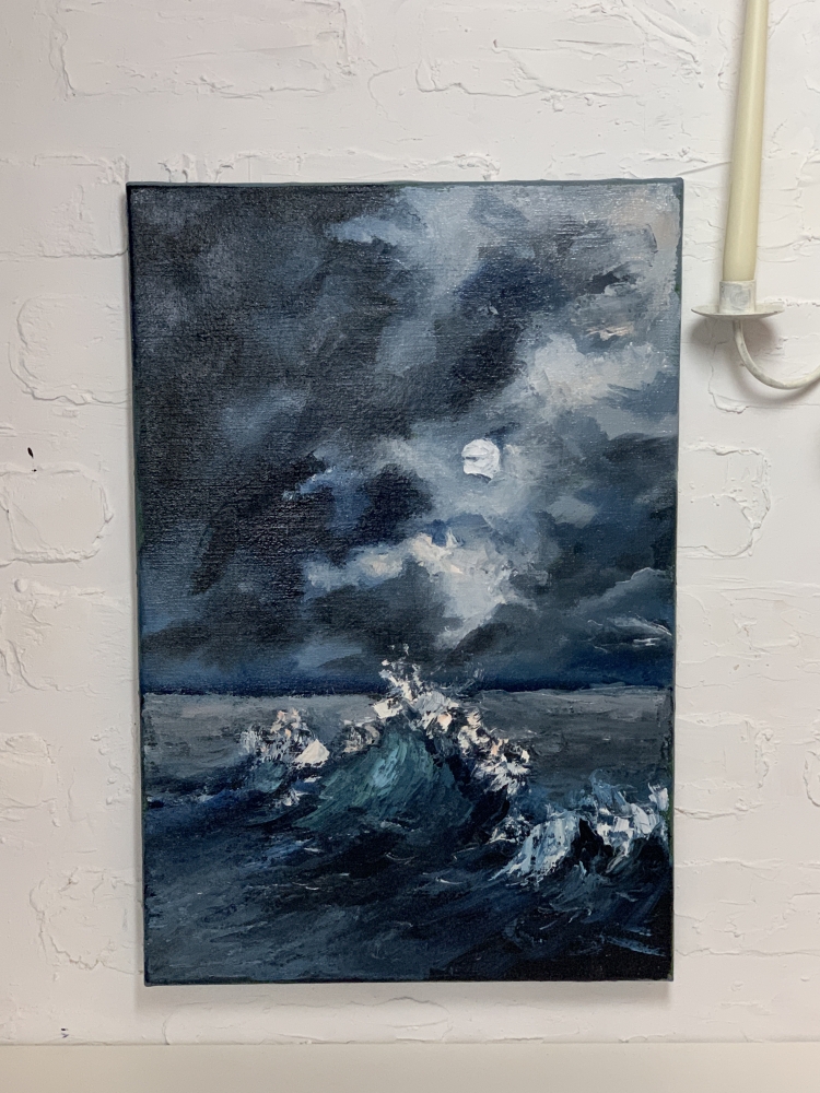 Night seascape, moonlight.