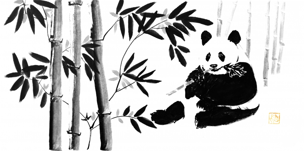 panda in bamboos