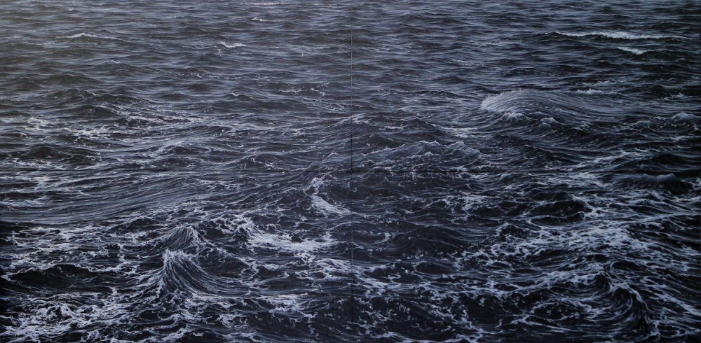 \"Rough sea battling the rock wall at Ogmore\" (Tetraptych)