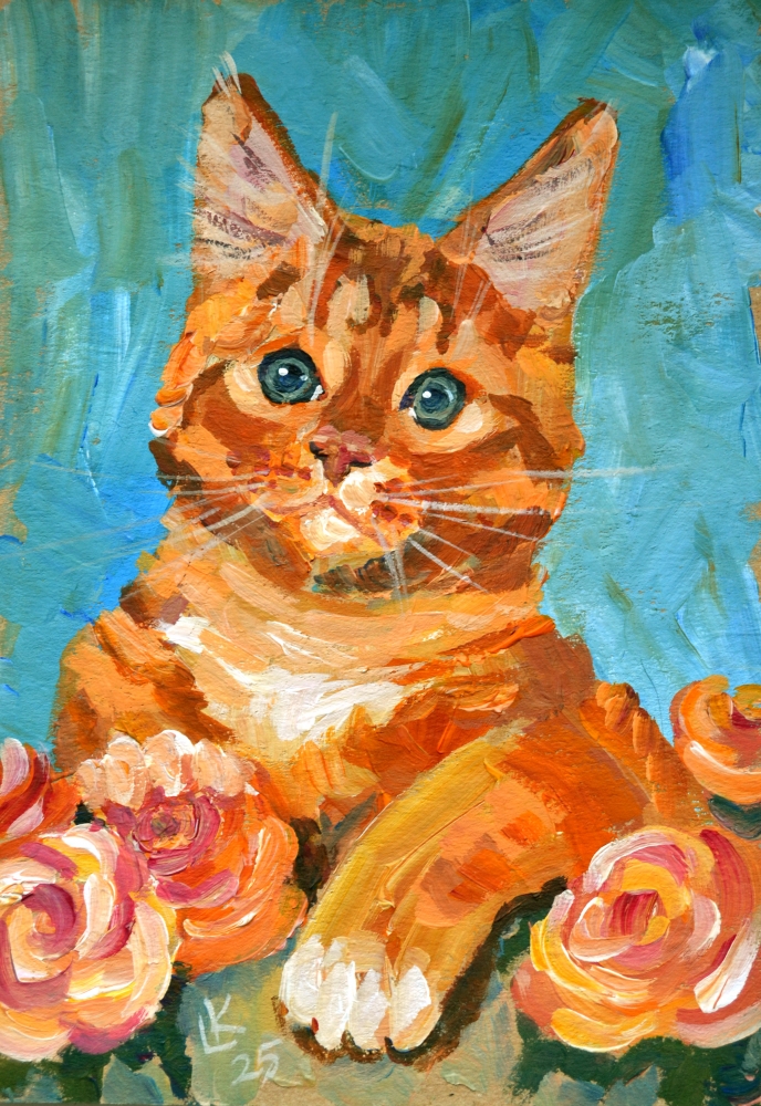 Ginger Kitten with Roses