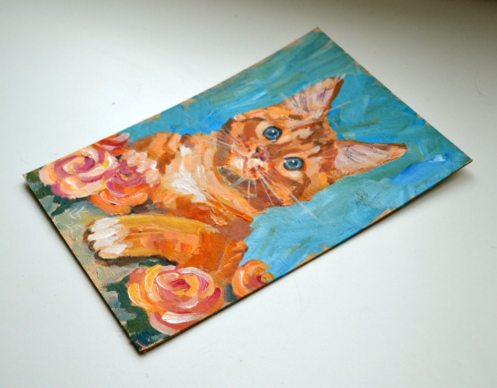 Ginger Kitten with Roses