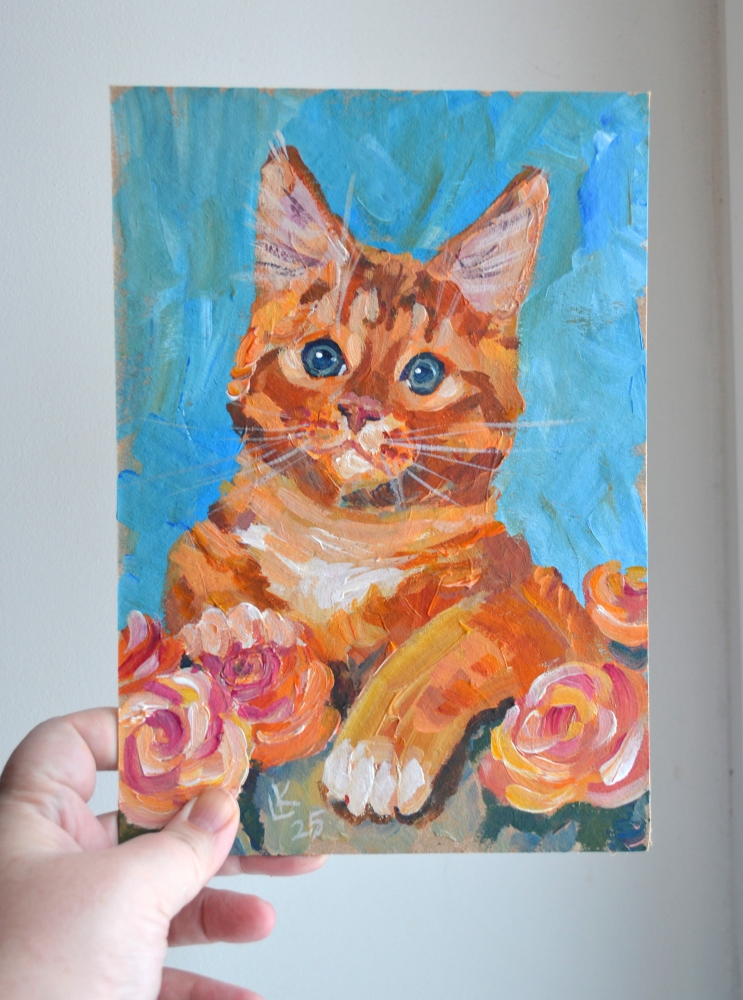 Ginger Kitten with Roses