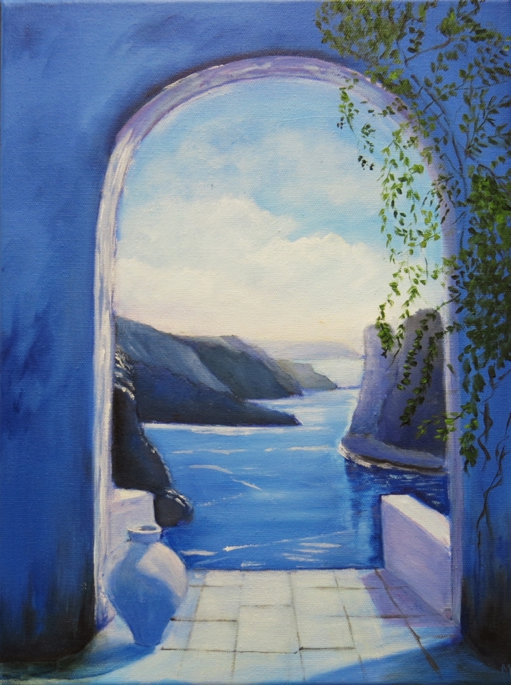 Mediterranean view through an archway