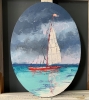 Beautiful seascape with yacht, sail boat.