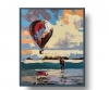 Seascape with an air balloon and love couple.