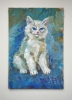 White Kitten on a Blue Background