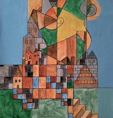Small Town with steps and swirls.