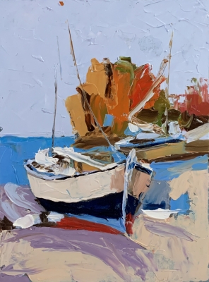 Boats on the Shore. Sail Boat Seascape. Yacht. 