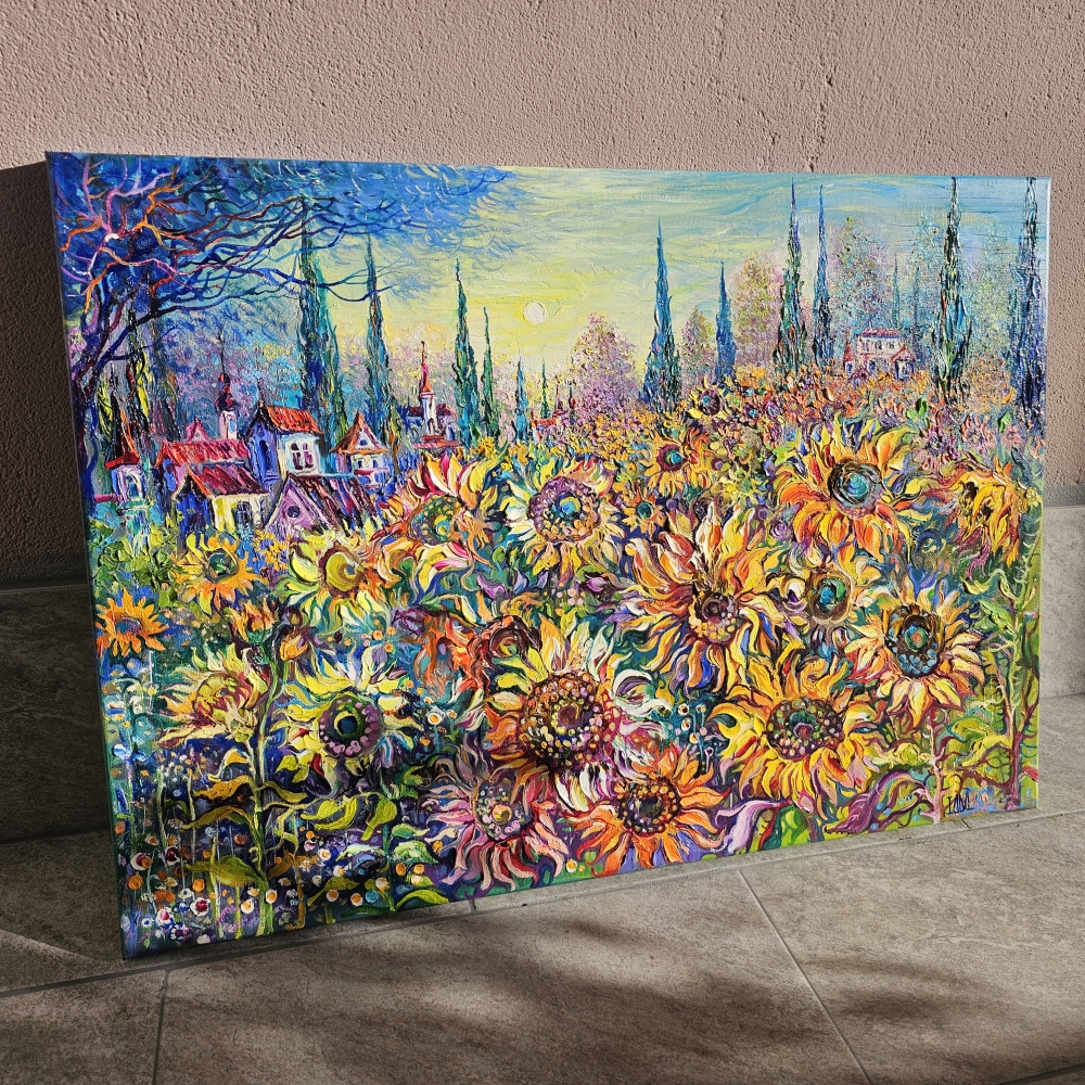 Sunflower Field and Cypresses