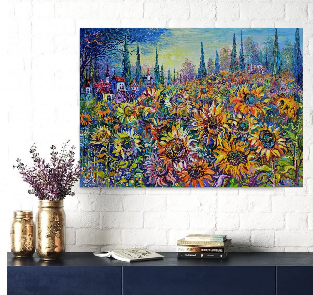 Sunflower Field and Cypresses