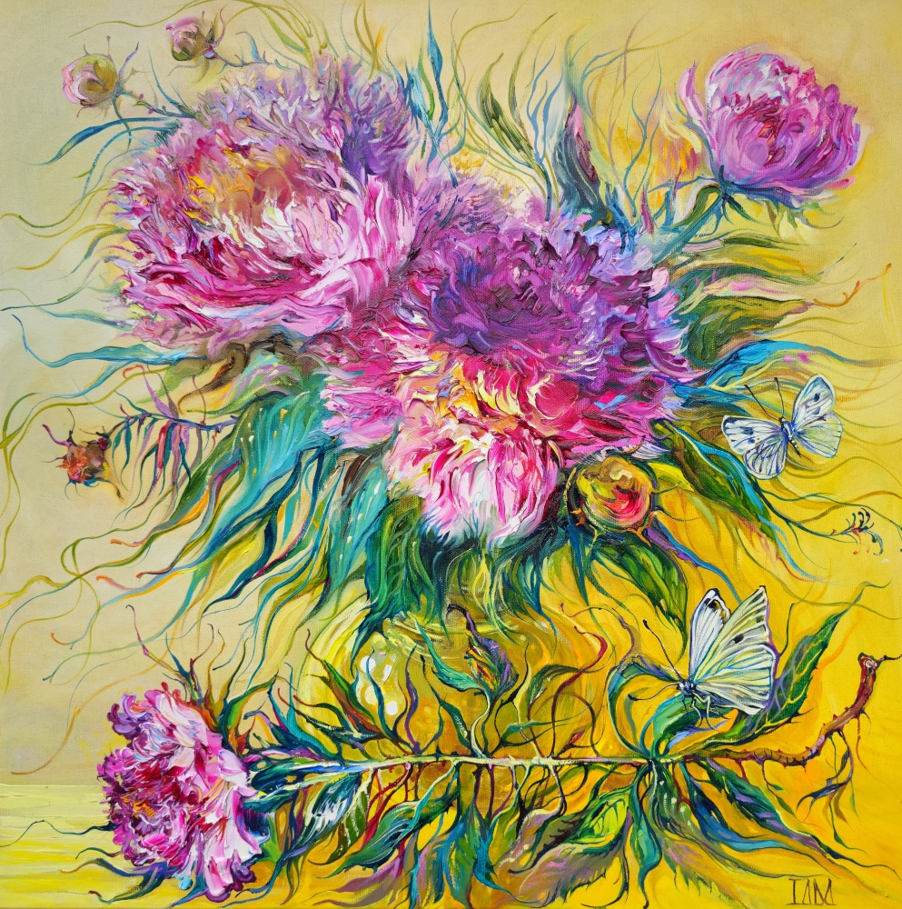 Peonies and White Butterflies