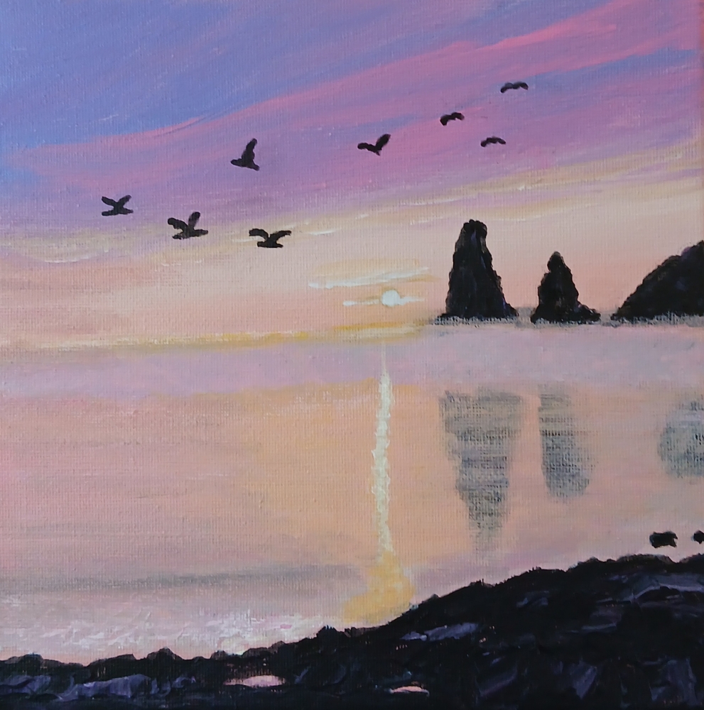 Sunrise on a rocky sea
