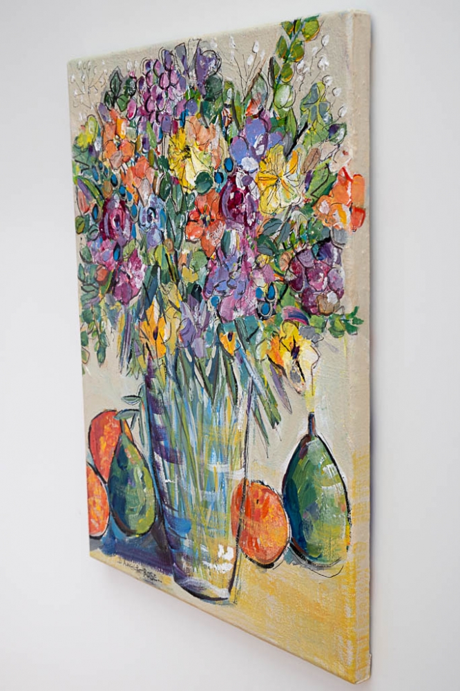 Floral Still Life with Pears and Oranges