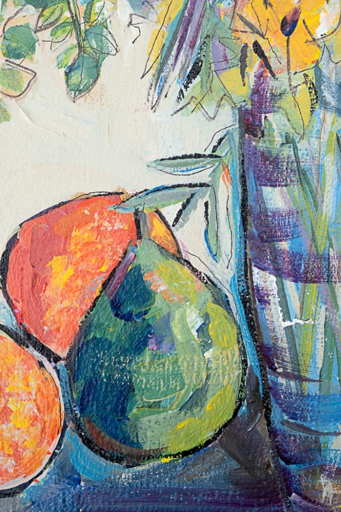 Floral Still Life with Pears and Oranges