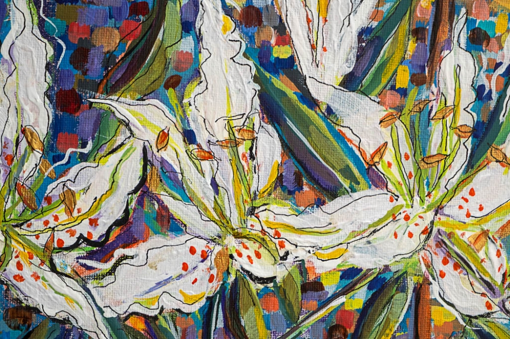 Expressionistic Still Life with White Lilies