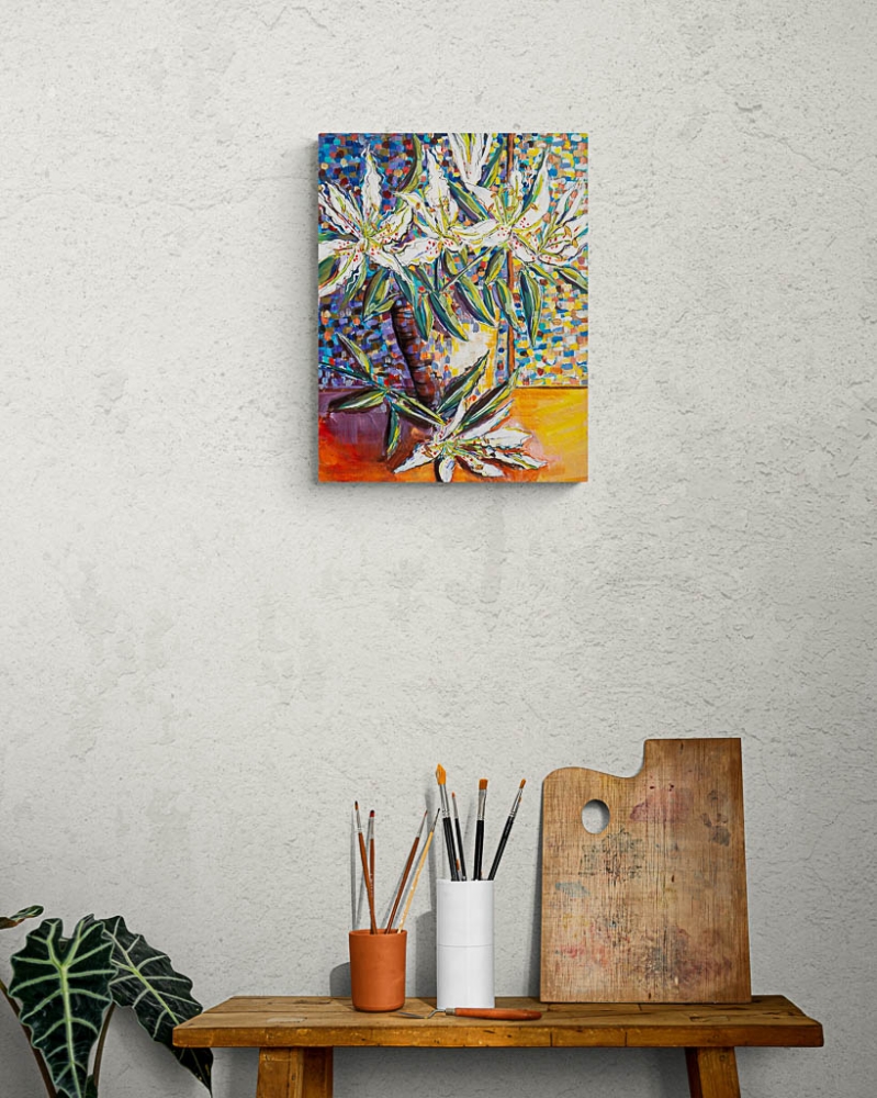 Expressionistic Still Life with White Lilies