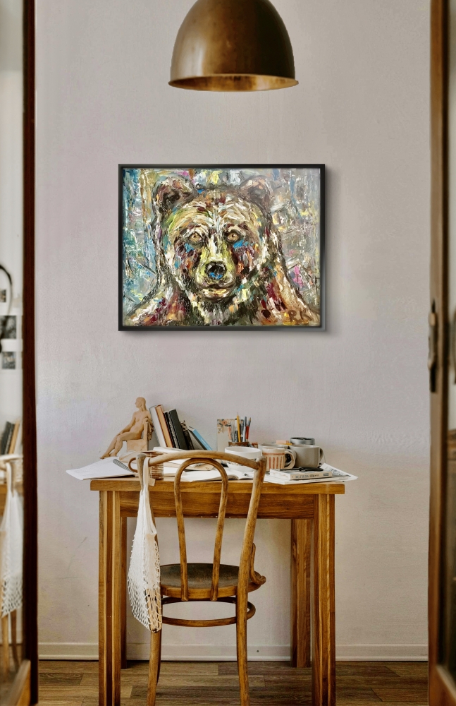 Spirit of the Wild – Expressive Bear Portrait in Impasto Oil