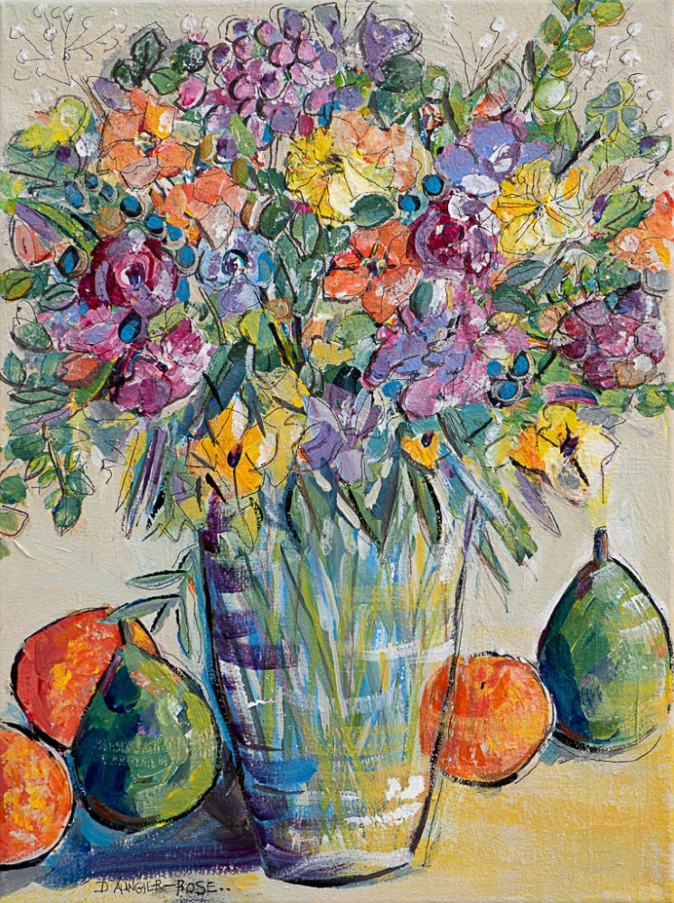 Floral Still Life with Pears and Oranges