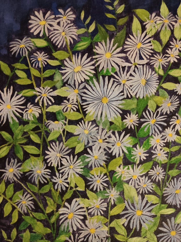 Purple Daisies watercolour painting 