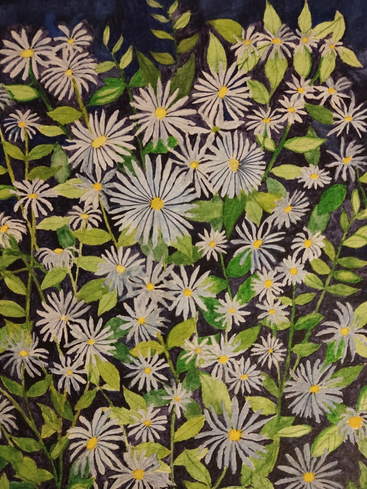Purple Daisies watercolour painting 