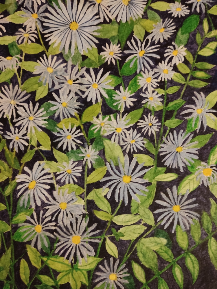Purple Daisies watercolour painting 