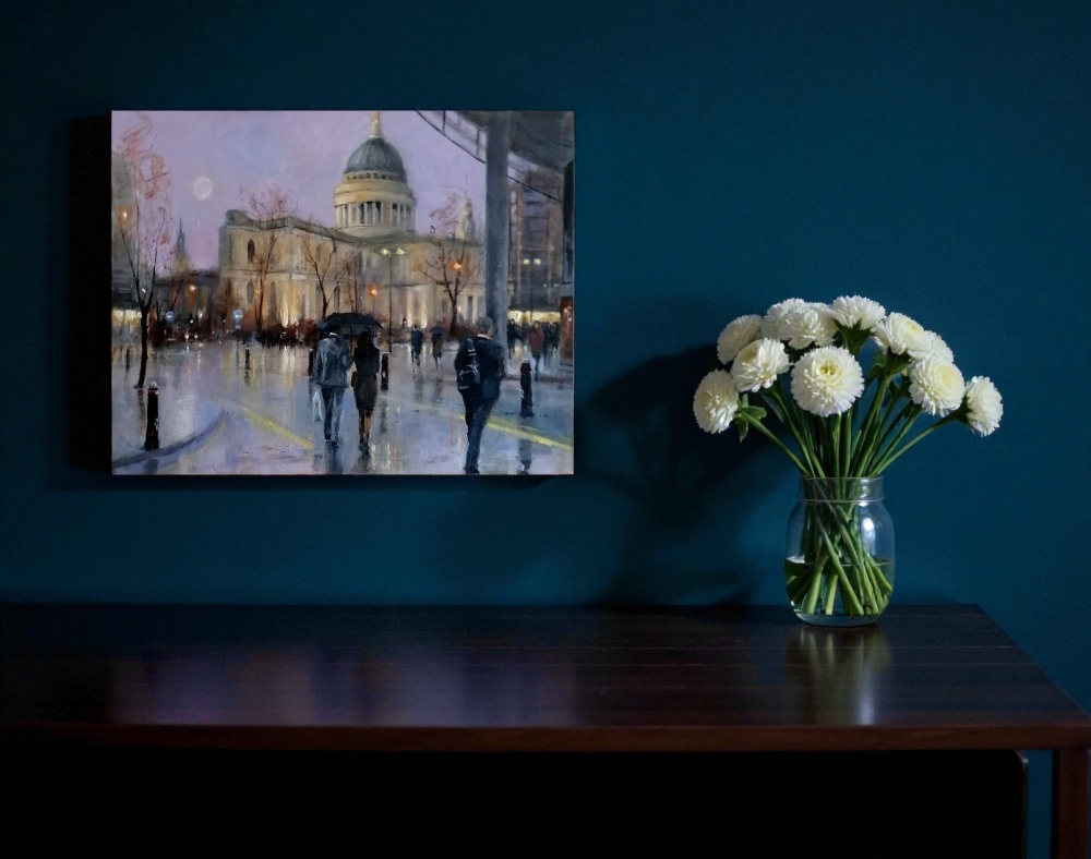 Evening rain , St Pauls Cathedral\"..Acrylic on canvas board
