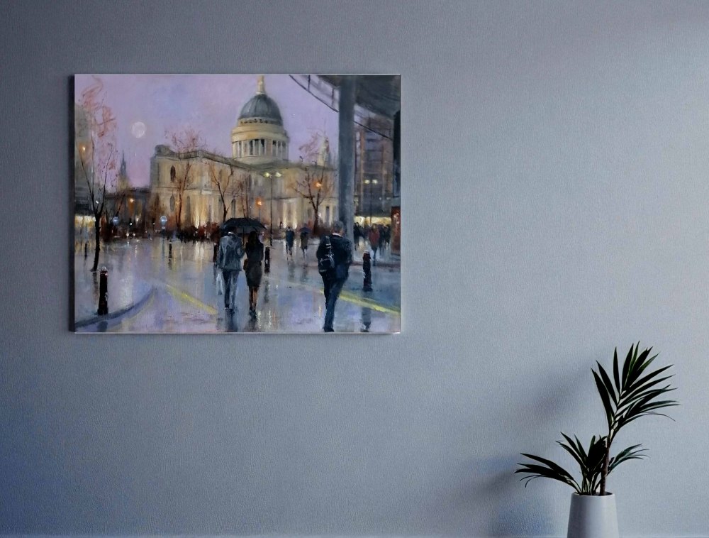 Evening rain , St Pauls Cathedral\"..Acrylic on canvas board