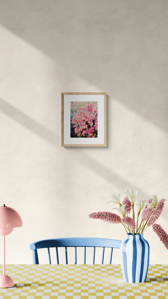 Pink Bougainvillea blossom watercolour painting 