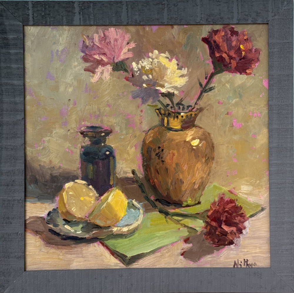 Copper Vase and Lemons - Original oil painting 