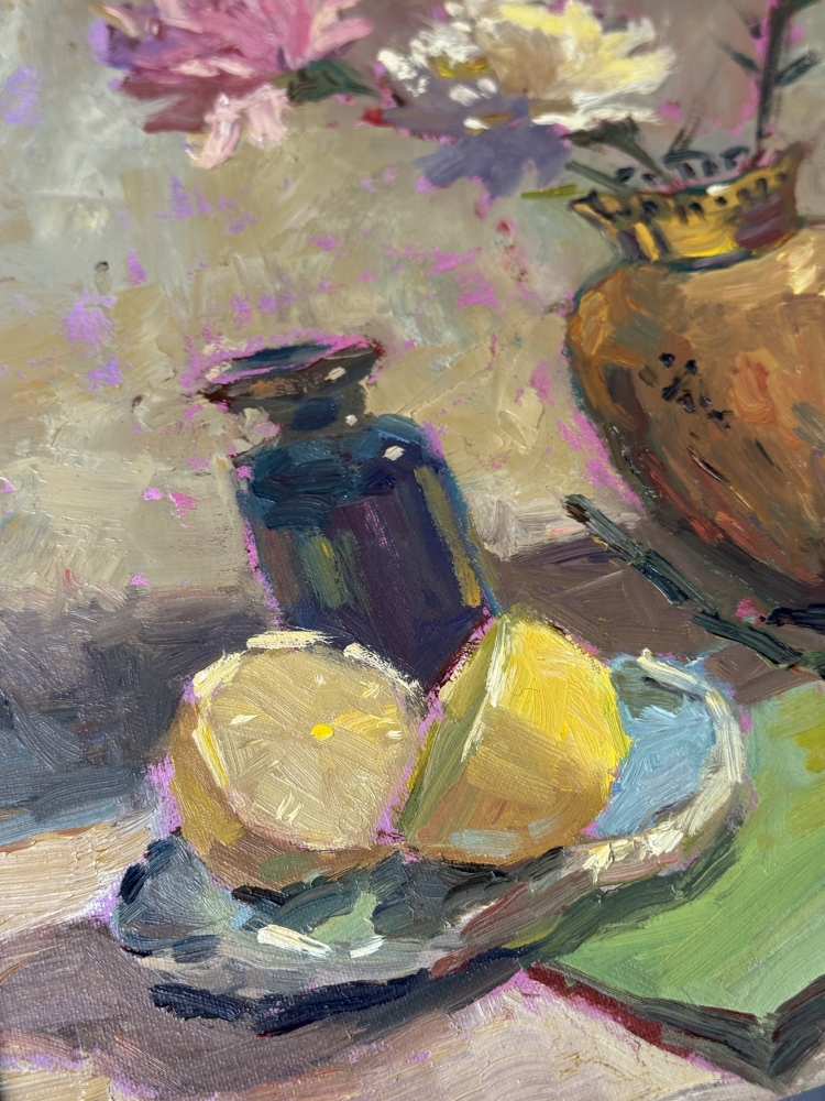 Copper Vase and Lemons - Original oil painting 