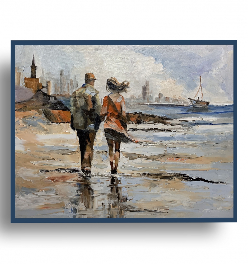 Coastal walk. Love couple.