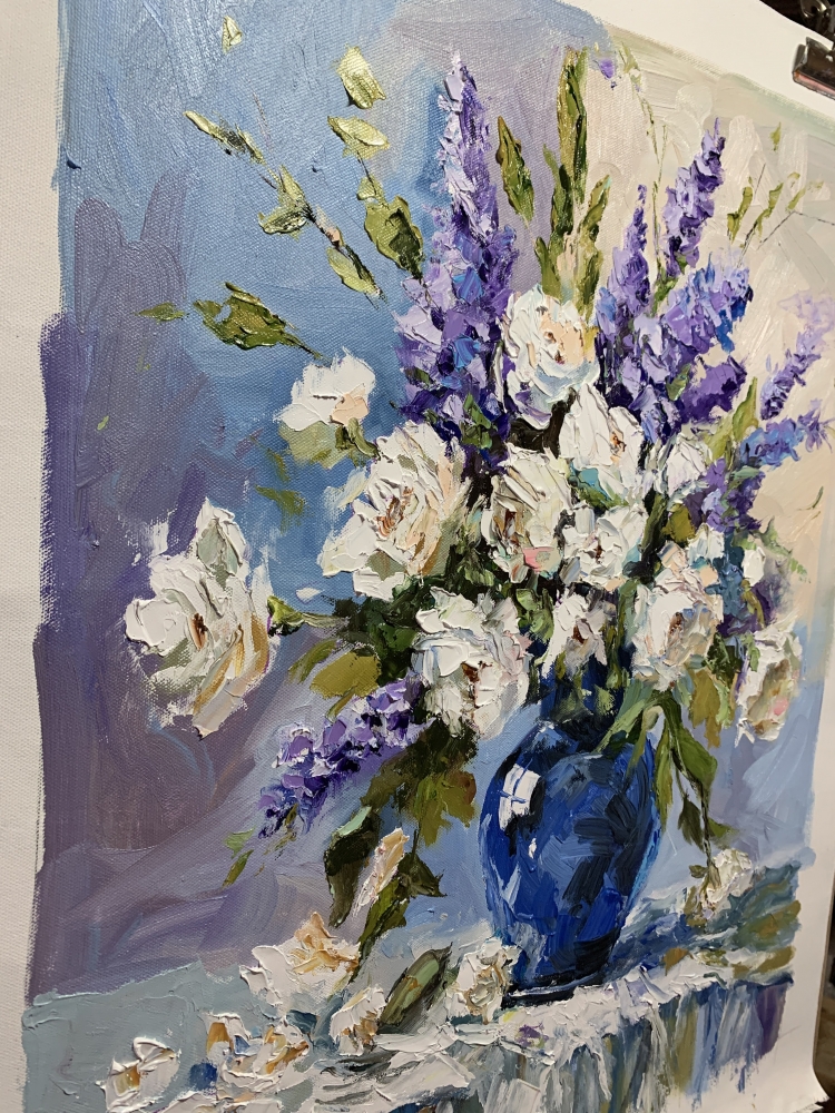 Summer Bouquet in Cobalt Vase