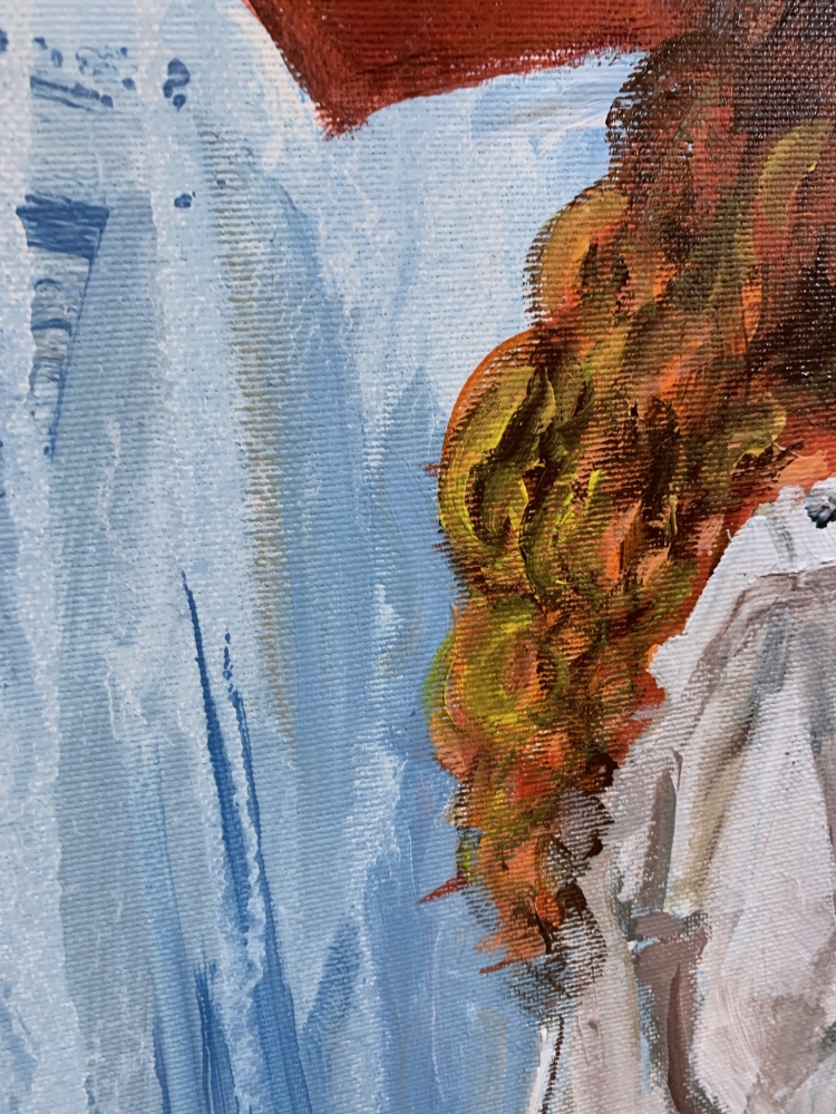 Woman walking with a dog.