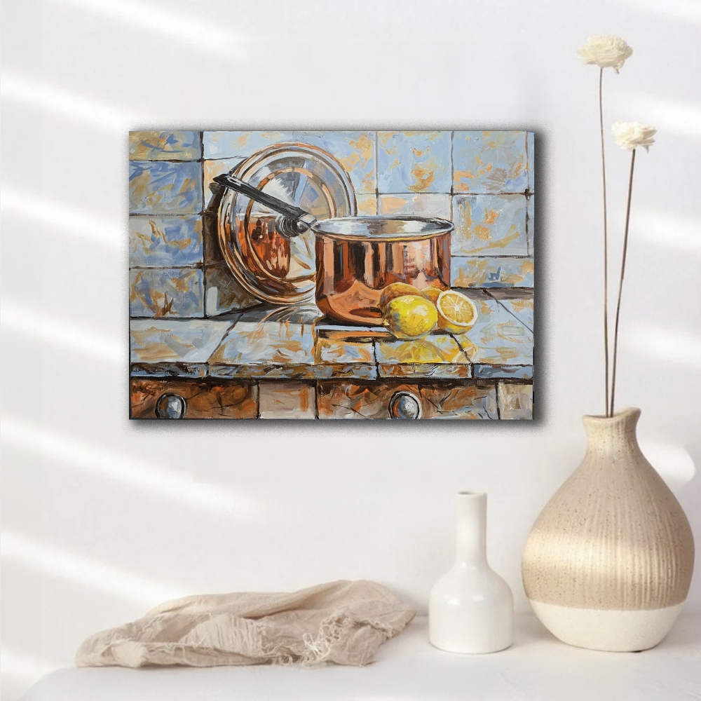 Simple joy.  Copper pot with lemons.