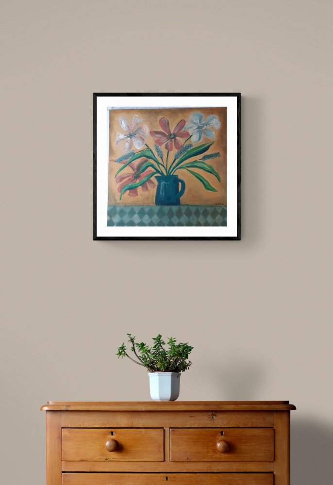 Flowers in a blue jug