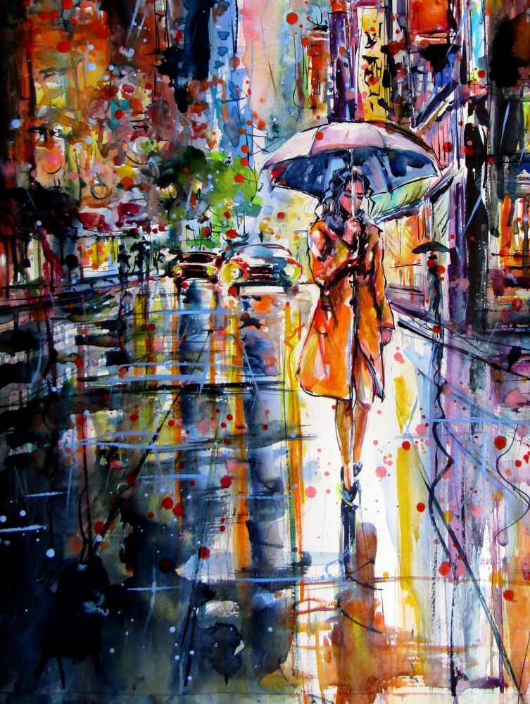 Woman walking in the rain