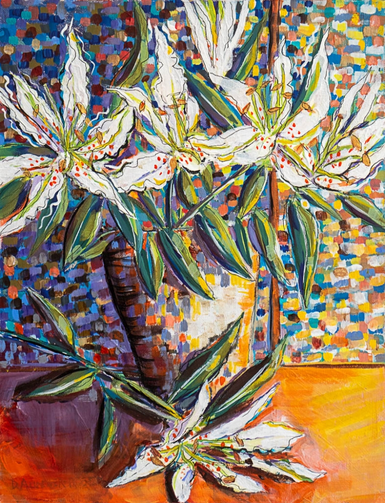 Expressionistic Still Life with White Lilies