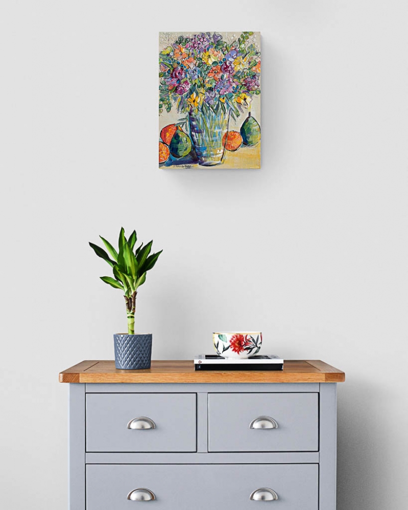 Floral Still Life with Pears and Oranges